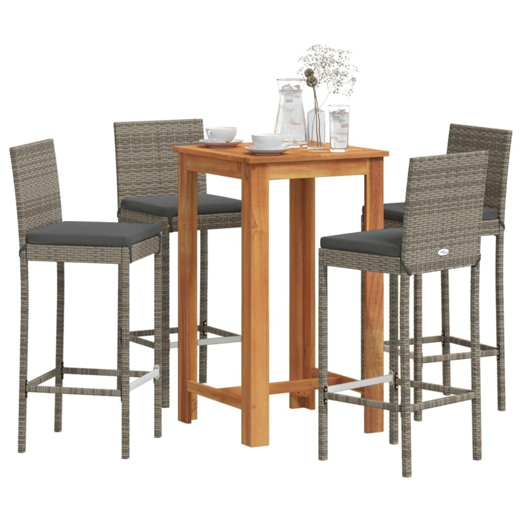 vidaXL Garden Bar Set Grey Solid Acacia Wood Medium Removable Covers - 23.6 x 23.6 x 41.3
