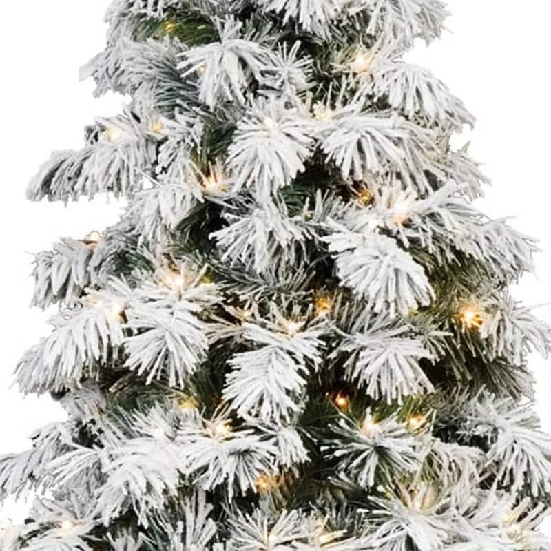 HomeRoots 7' Pre Lit Full Flocked Pine Christmas Tree - Green - 52.00 in. x 84.00 in. x 52.00 in.
