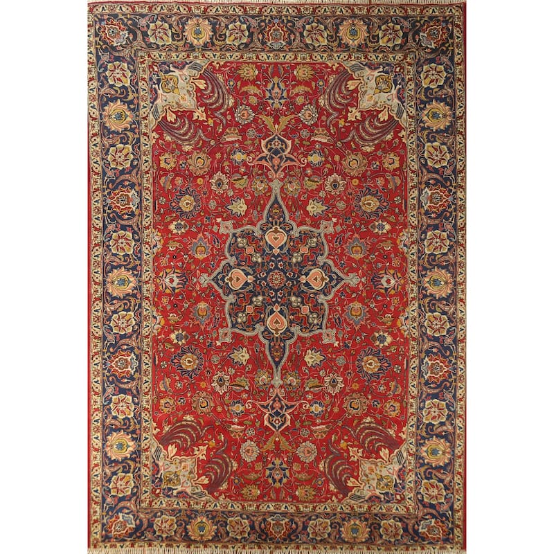 Hand Knotted Oriental 100% Wool Carpet Traditional Floral Red Tabriz Area Rug - 12' 10'' X 9' 3''