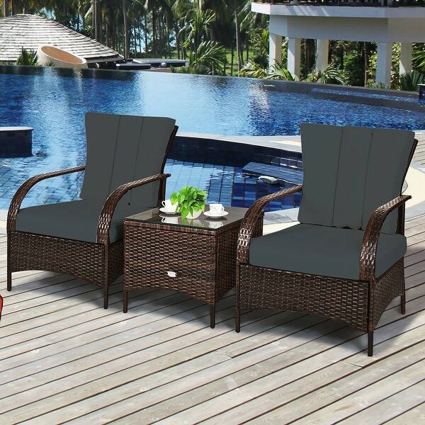 Shop Black Friday Deals On Costway 3 Pcs Patio Rattan Furniture Set Coffee Table 2 Rattan Chair Overstock 16501362