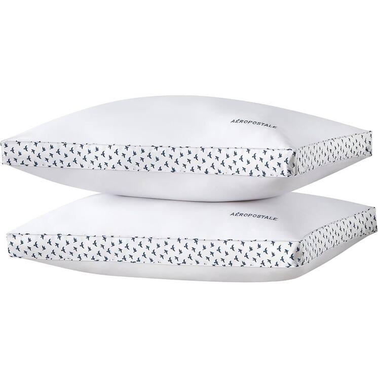 Aeropostale Seagulls Bed Pillows, 2 Pack with Printed Gusset - Queen