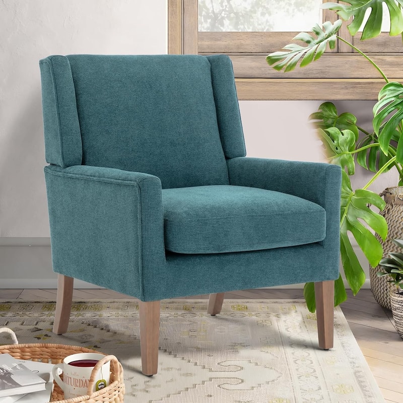 Mid-Century Linen Wing Chair - Tailored Channel Tufting & Walnut Tapered Legs, Compact Accent for Reading Nooks - 1 - Teal