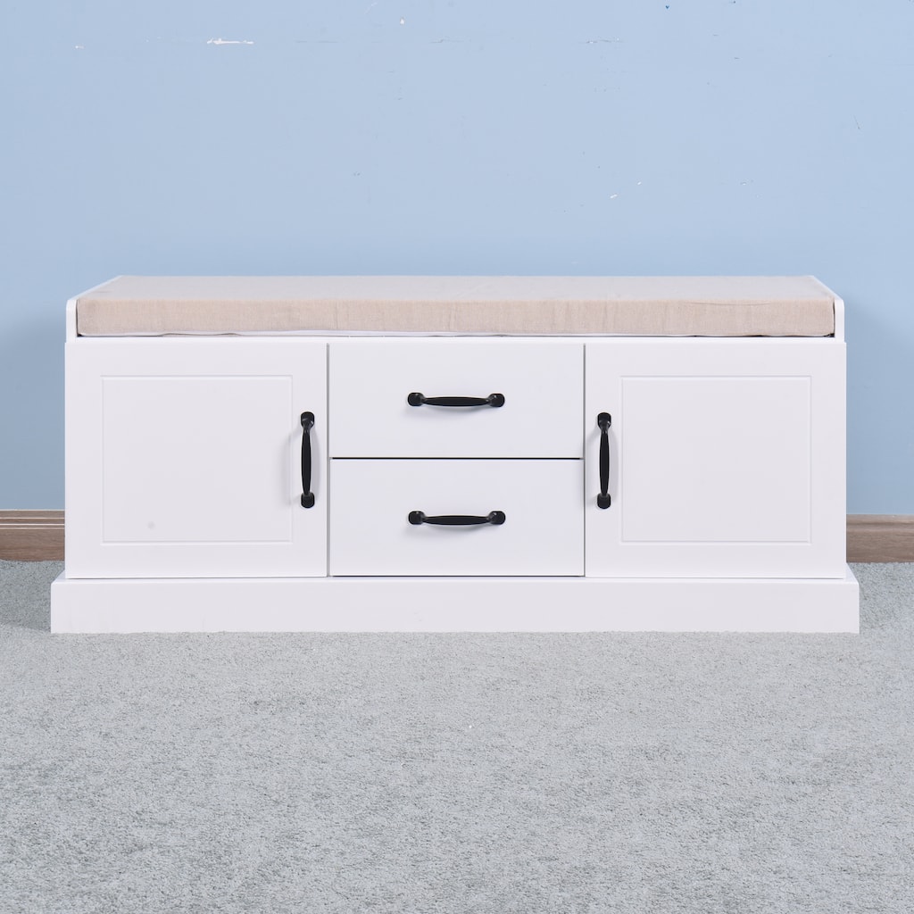 Simple Upholstered Bench Entryway Bench Hallway Bench with Drawers, Shoe Bench Storage Bench with Cabinets