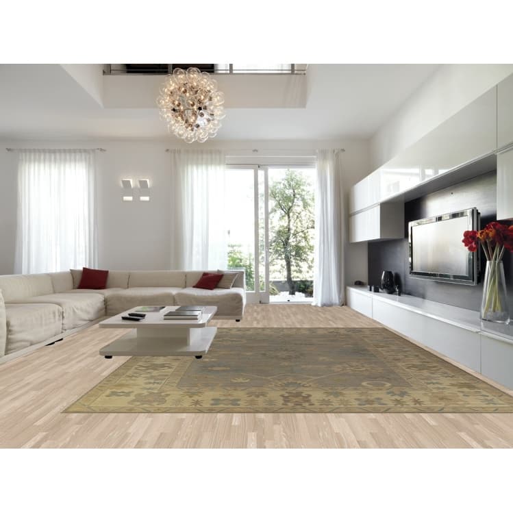 Hand Knotted Oriental 100% Wool Carpet Transitional All-Over Greys & Charcoal Oushak Area Rug - 14' 8'' X 12' 3''