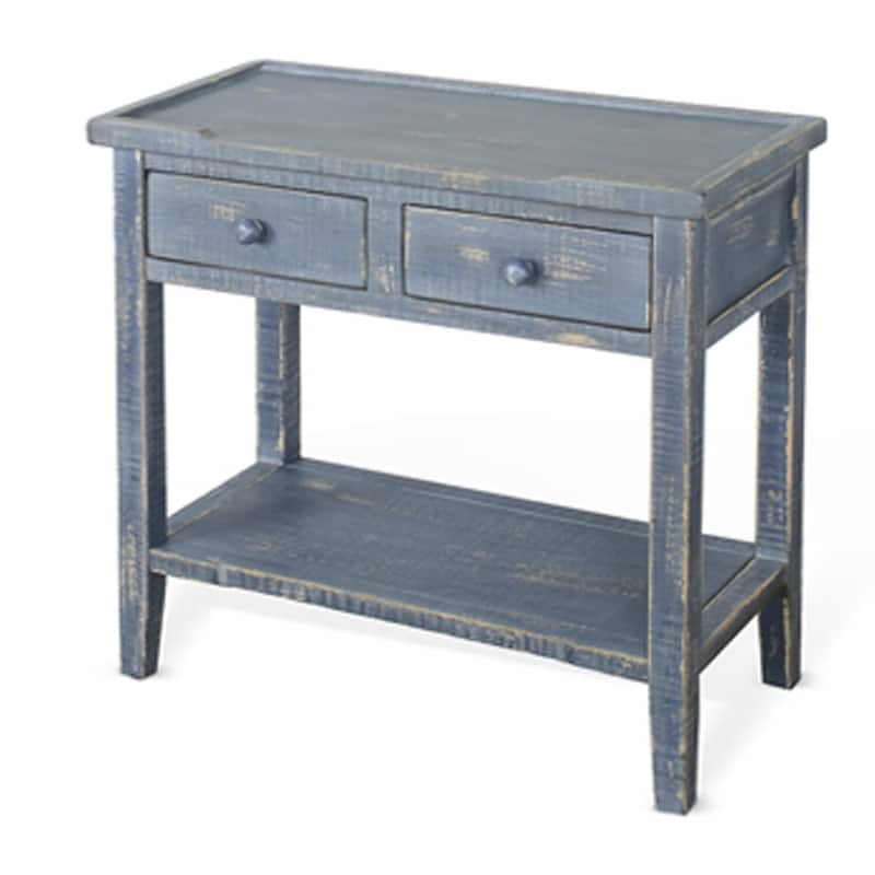13 in. Rustic Blue Rectangle Wood End Table with Storage Drawer for Convenience