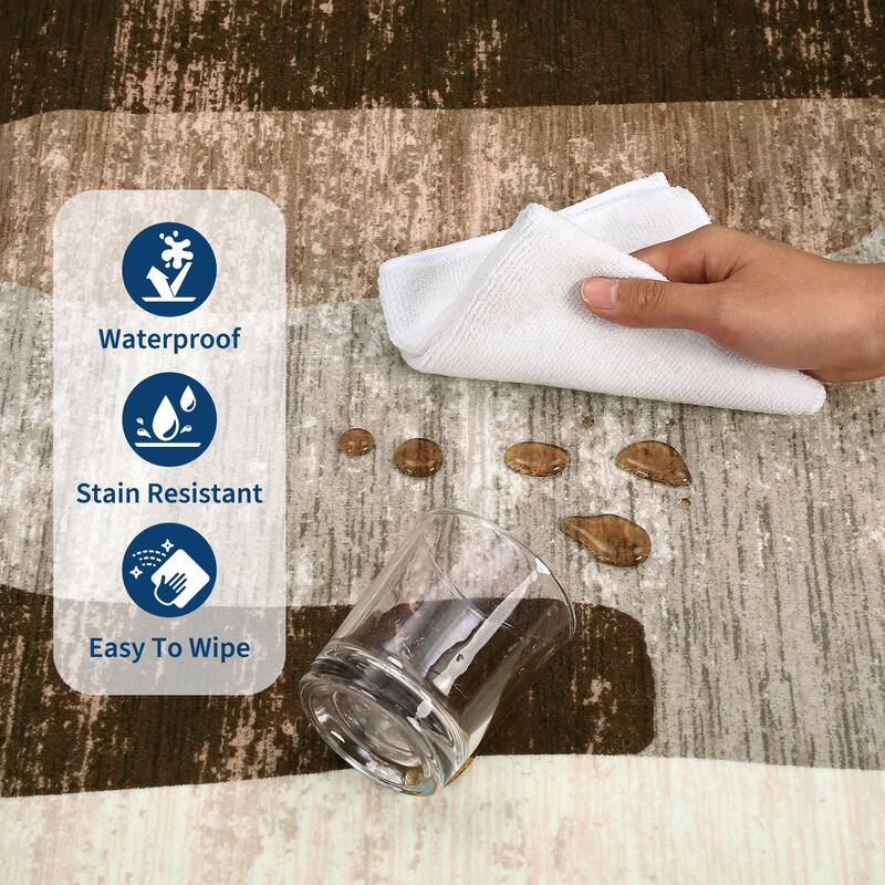 Area Rug Modern Abstract Rugs for Living Room Geometric Non-Slip Backing Low Pile Floor Carpet