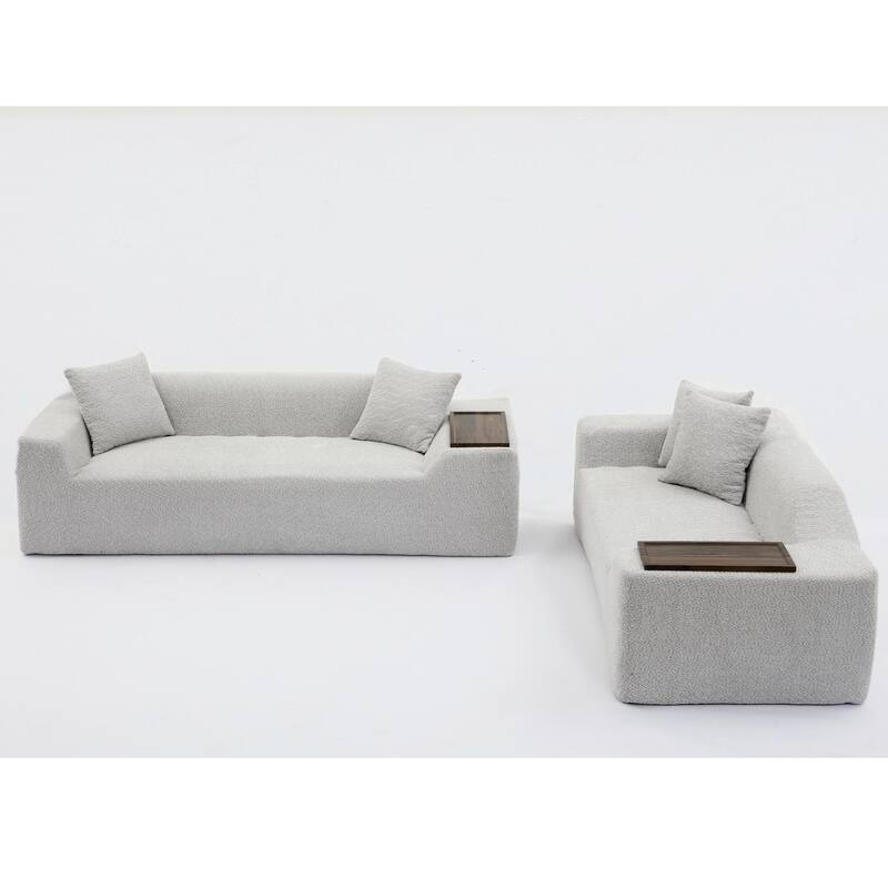 5-Seat Boucle Cloud Sofa Set (3-Seater + 2-Seater) with End Tables & 4 Pillows
