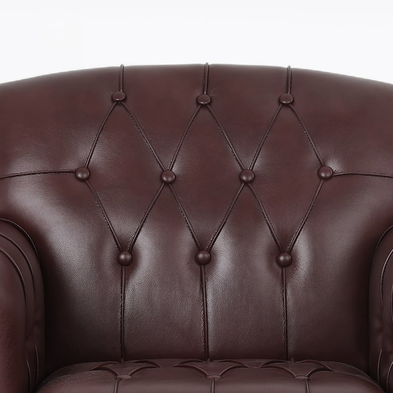 Traditional Faux Leather Tufted Accent Arm Chair with Nailhead Trim