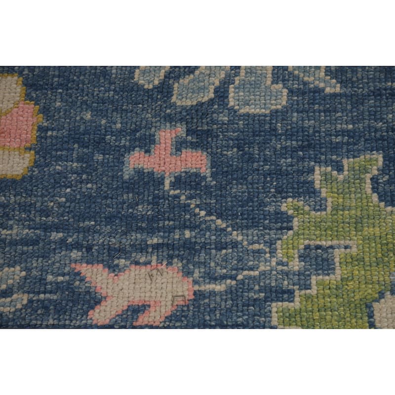 Hand Knotted Oriental 100% Wool Carpet Transitional All-Over Navy Blue & Blues Oushak Area Rug - 11' 10'' X 9' 5''
