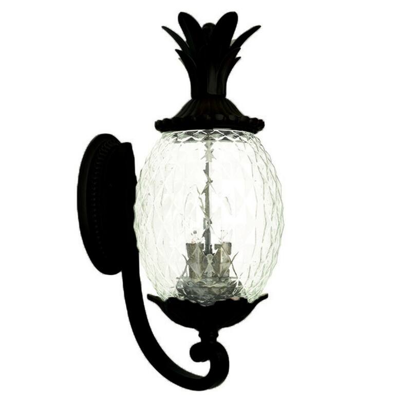 Glass Pineapple Lantern Flush Mount Light Aluminum Dimmable - 12.50” x 9.50” x 21.75” (D x W x H) - Matte Black