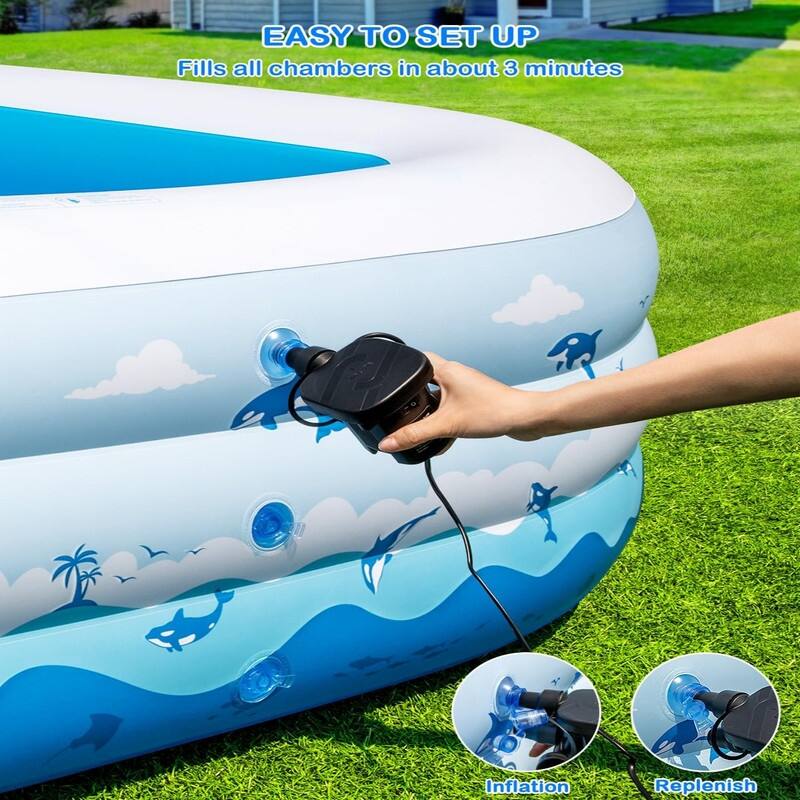 Large Inflatable Pool with Pump – 130" x 72" x 22" Family Blow Up Pool