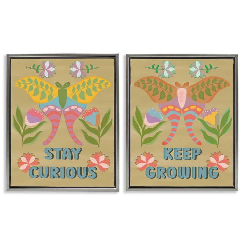 Stupell Stay Curious & Keep Growing Framed Floater Canvas Wall Art Design By Julia Frost (Set of 2) - 25 x 31 - Grey