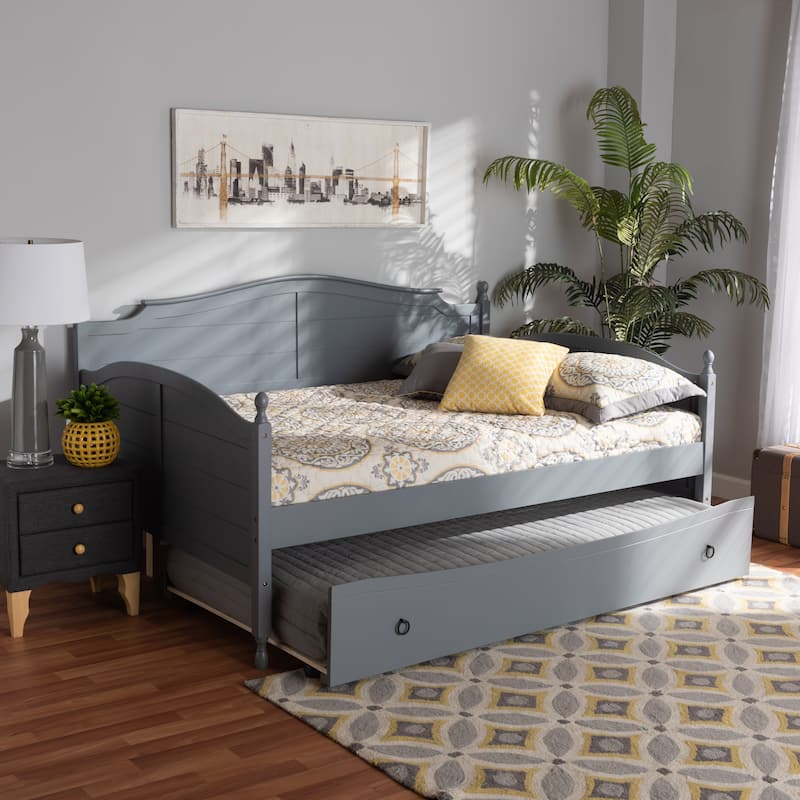 Mara Cottage Farmhouse Full Size Daybed with Roll-out Trundle Bed