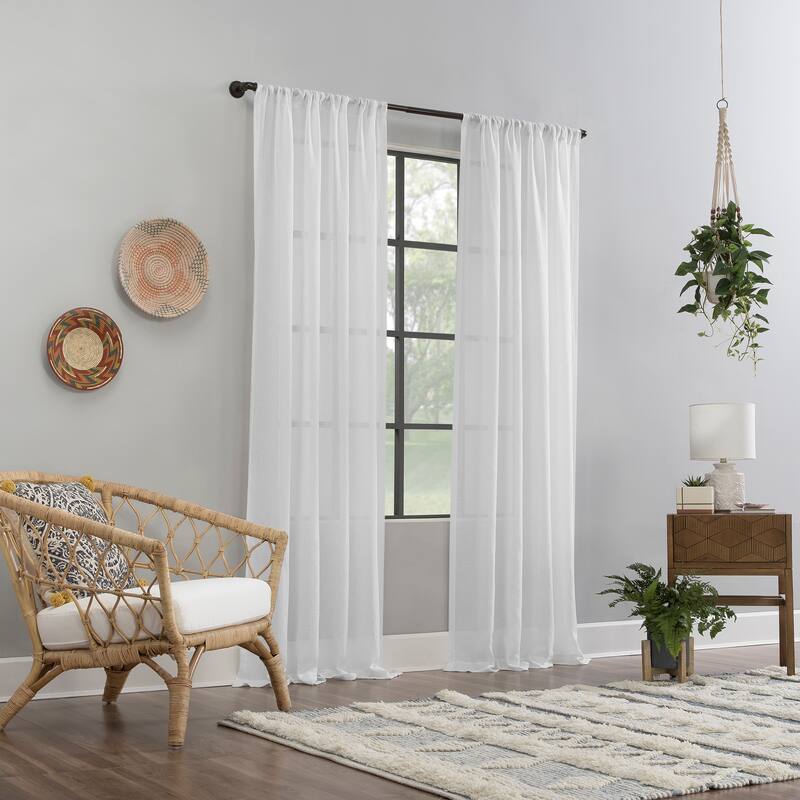 Clean Window Crushed Texture Anti-Dust Sheer Linen Blend Curtain Panel, Single Panel