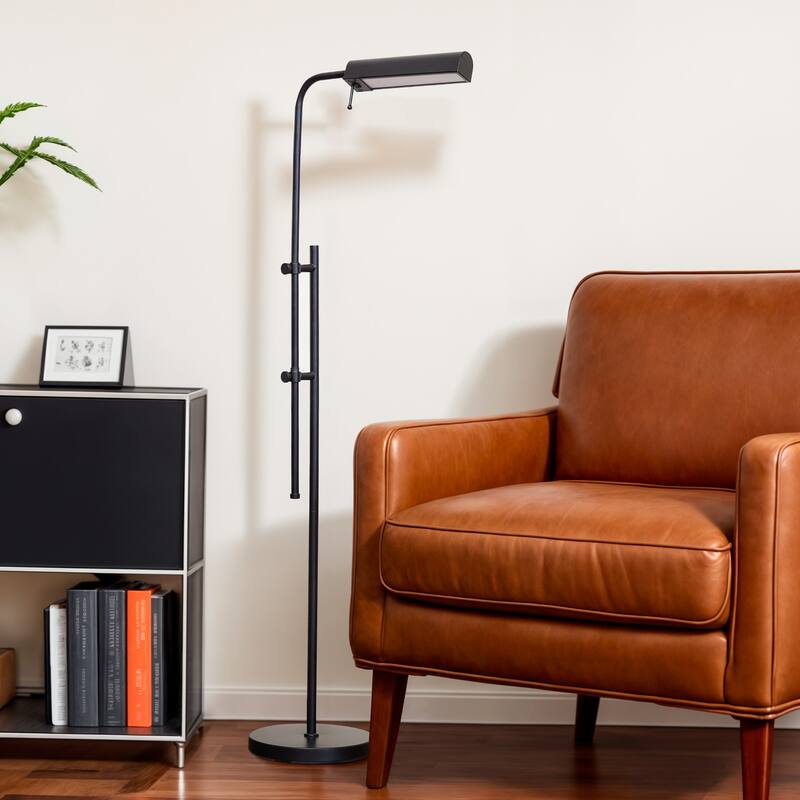 62.5 in. Industrial 1-Light 3CCT LED Pharmacy Floor Lamp for Living Room with Metal Shade - Matte Black