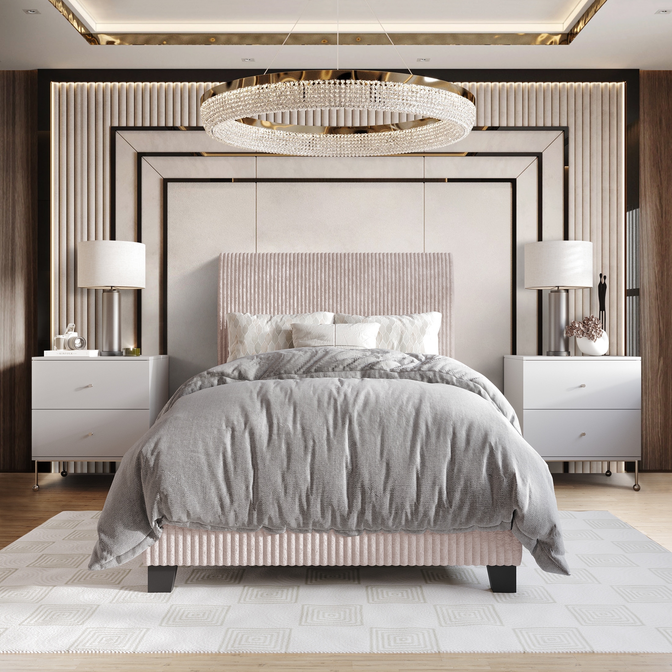 CraftPorch Corduroy Elegant and Chic Velvet Upholstered Bed