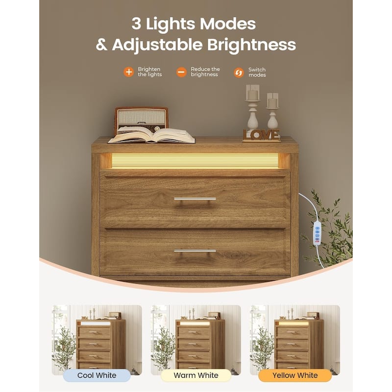 Dresser for Bedroom with Drawers Mid-Century Modern Dresser 3 Color Lights