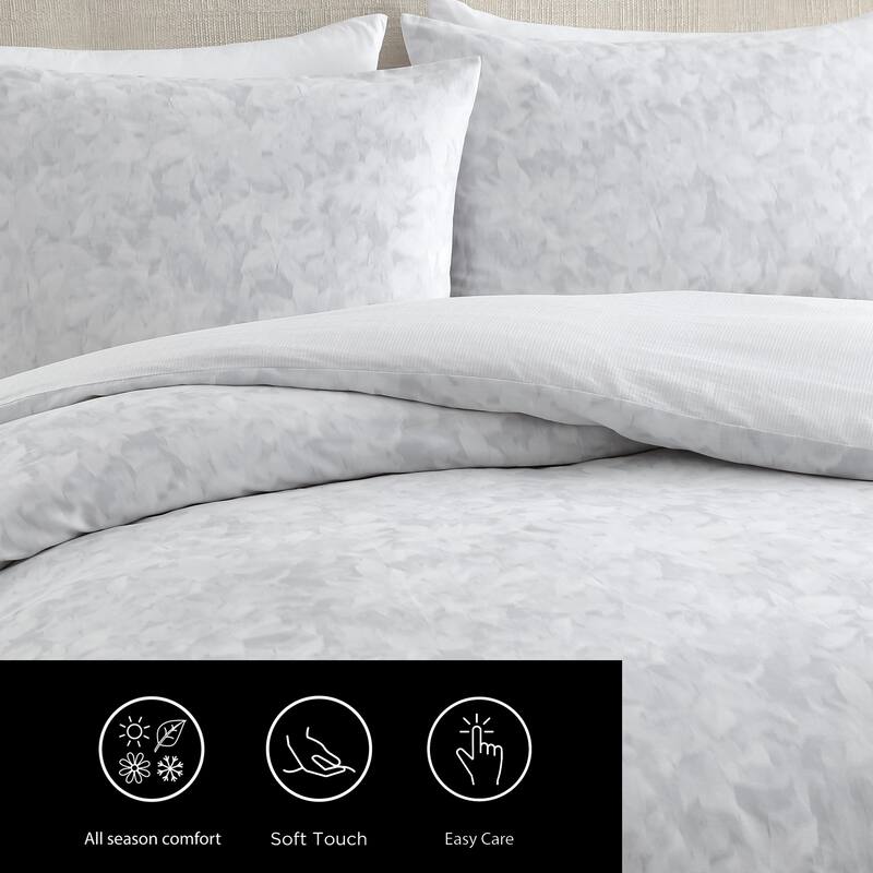Vera Wang Nebulous Flower Reversible Cotton Tailored Comforter Set Modern (Grey, 3 Piece)