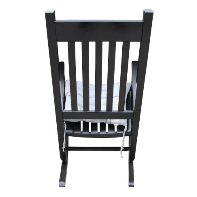 Black wooden porch rocker chair with size 26"(L) x 33.5"(W) x 46.5"(H)