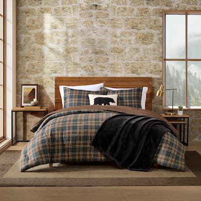 Eddie Bauer Huntley Plaid Reversible Brown Comforter Set