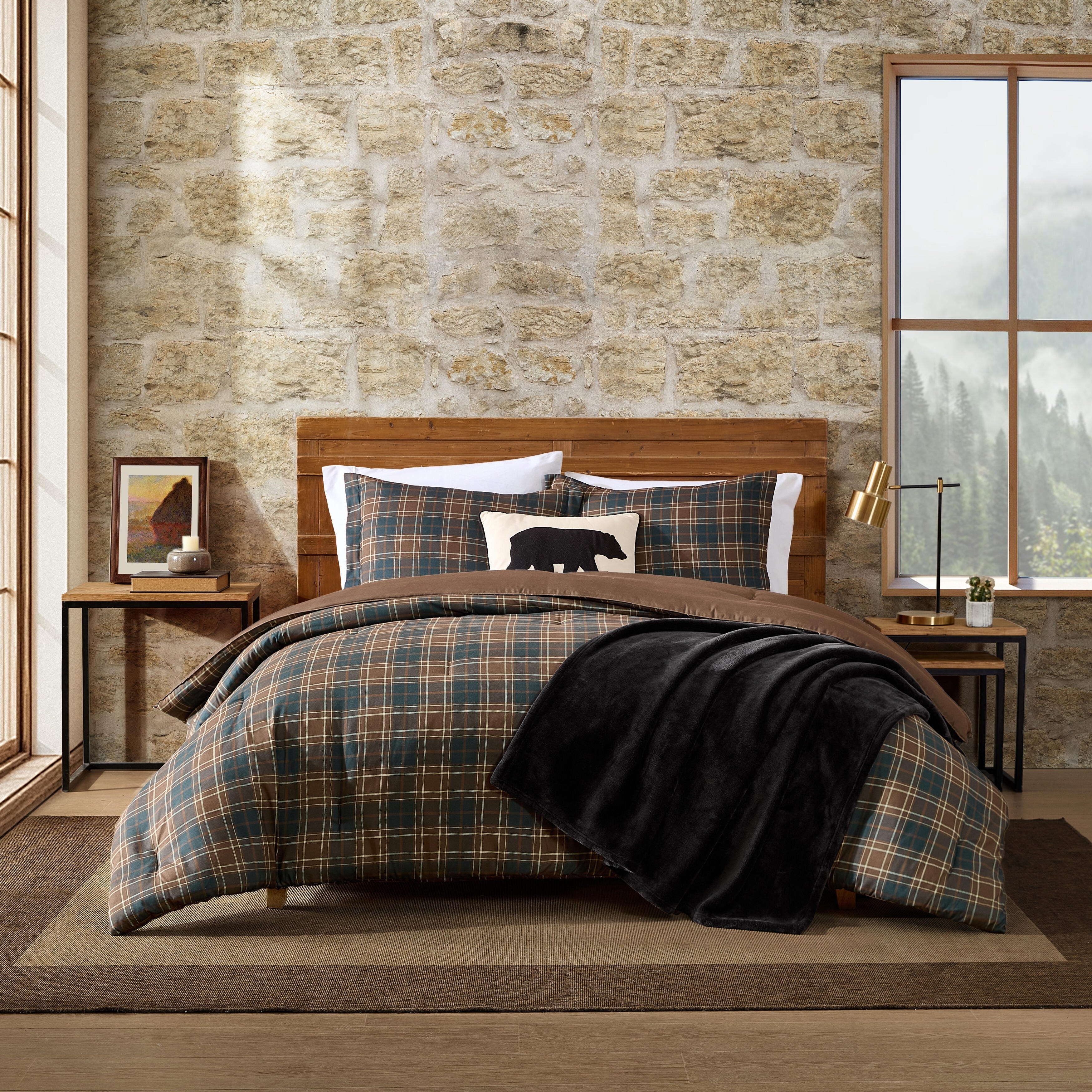 Eddie Bauer Huntley Plaid Reversible Brown Comforter Set