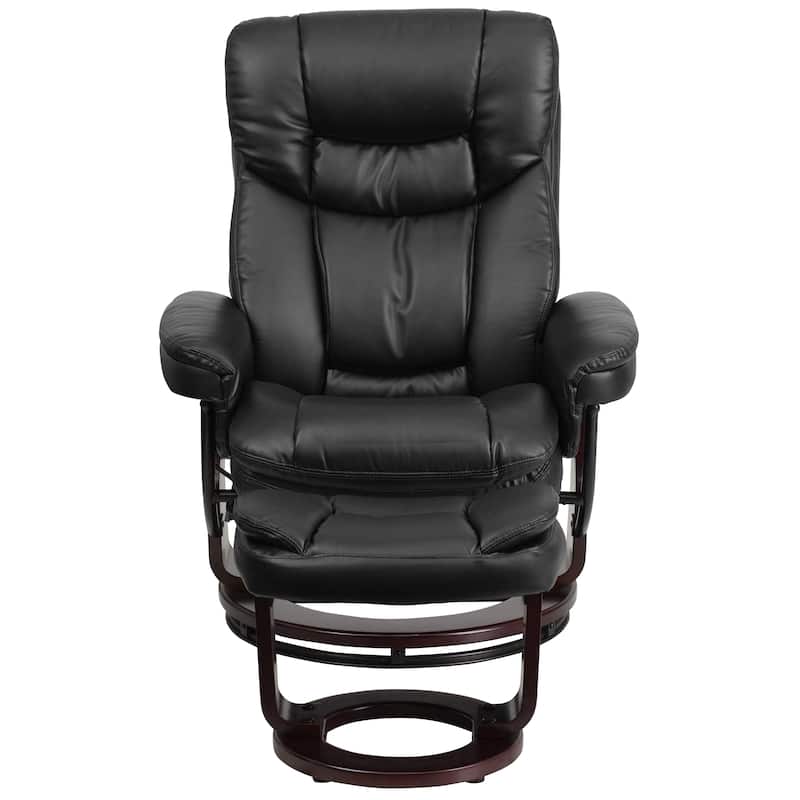 Contemporary Multi-Position Recliner and Curved Ottoman with Swivel Base