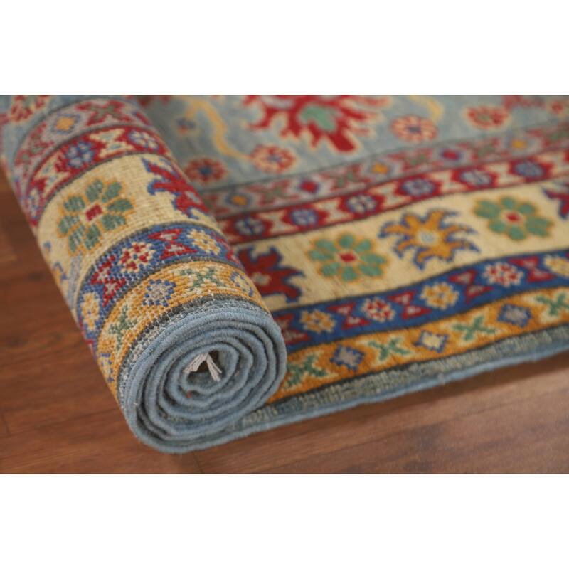 Kazak Runner Rug Light Blue Handmade Wool Carpet - 2'7" x 9'3"