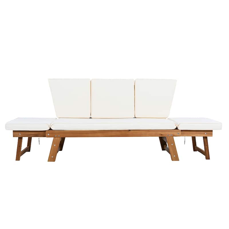 Outdoor Adjustable Patio Wooden Daybed, Sofa Chaise Lounge for Small Places