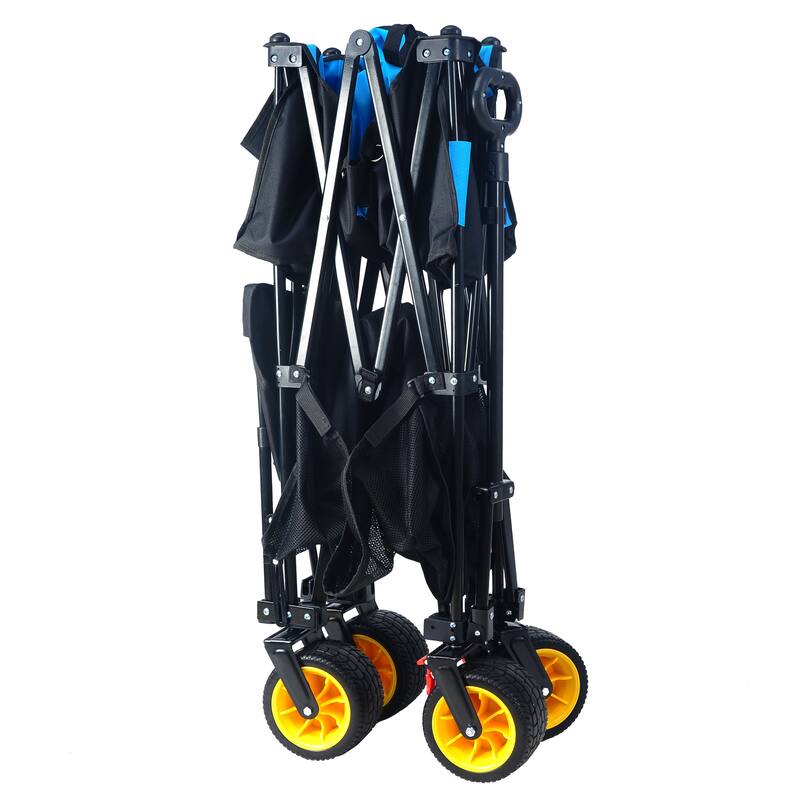 Big large capacity Folding cart Extra Long Extender Wagon Cart Folding Wagon Garden Shopping Beach Cart (black +orange)