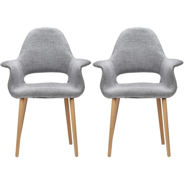 2xhome - Fabric Mid-Century Modern Accent Chairs Natural Leg in (Grey) - Set of 2
