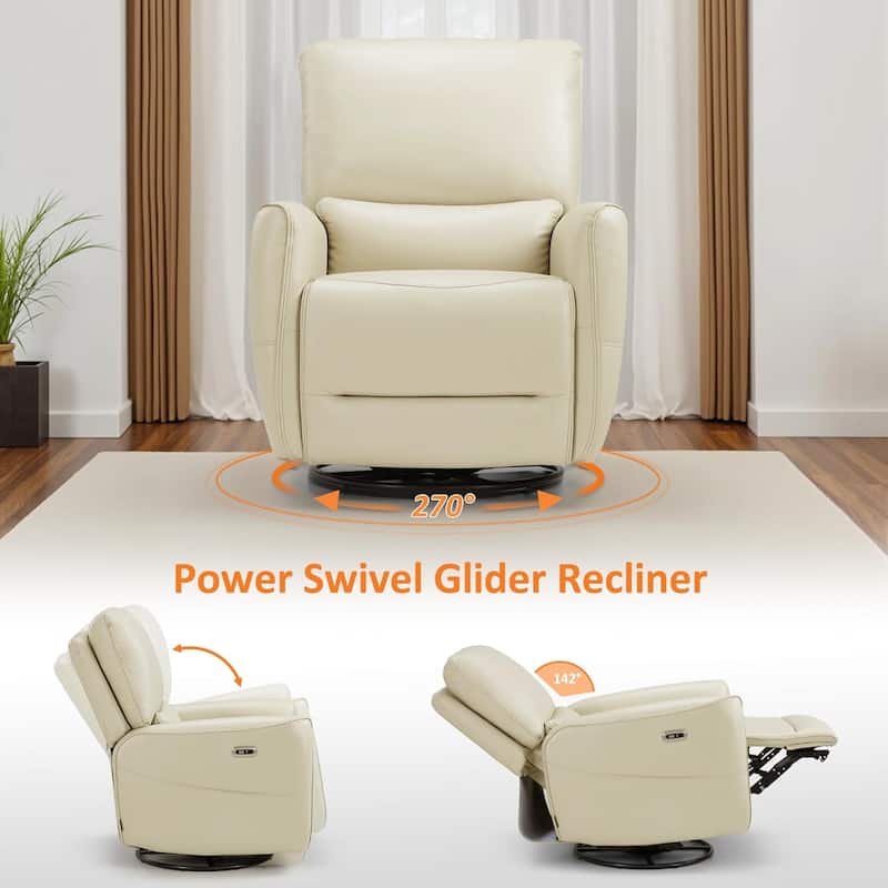 MCombo Power Swivel Rocker Recliner with Lumbar Support, Faux Leather Electric Nursery Glider Recliner Chair