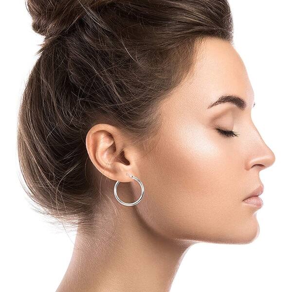 14kt White Gold 3mm Lightweight Round Hoop Earrings 14kt White Gold 3mm Lightweight Round Hoop Earrings