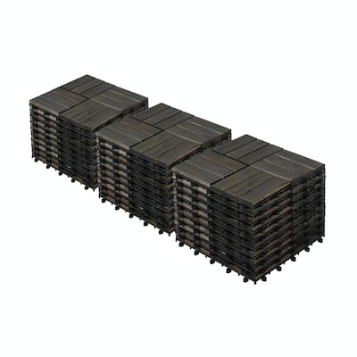 12" x 12" Dark Brown Acacia Wood Interlocking Deck Tiles Checker Pattern