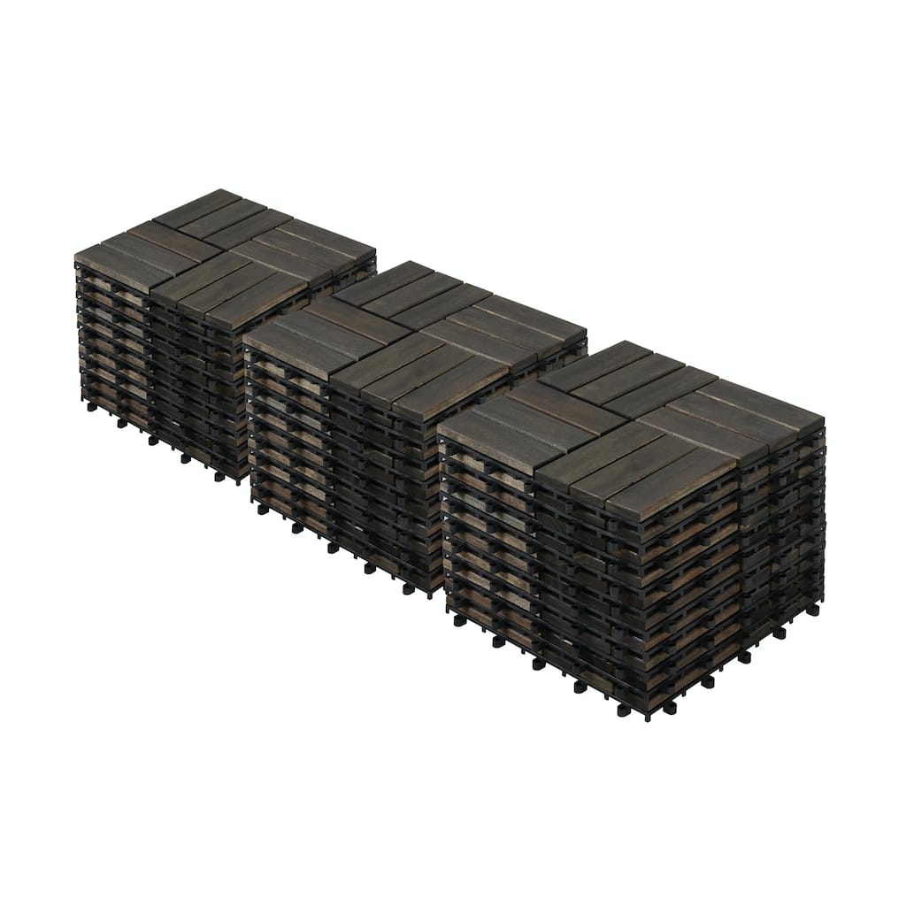 12" x 12" Dark Brown Acacia Wood Interlocking Deck Tiles Checker Pattern