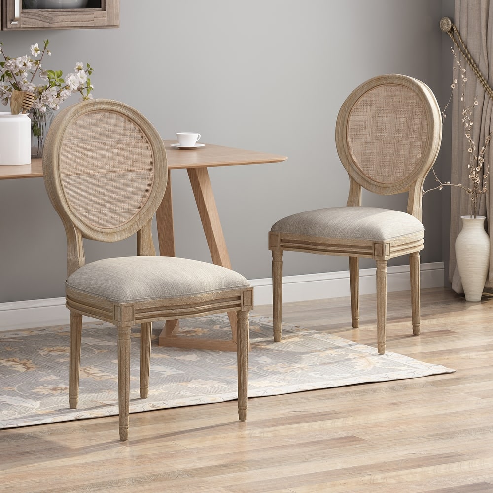 Epworth Wooden Dining Chair with Wicker and Fabric Seating (Set of 2) by Christopher Knight Home