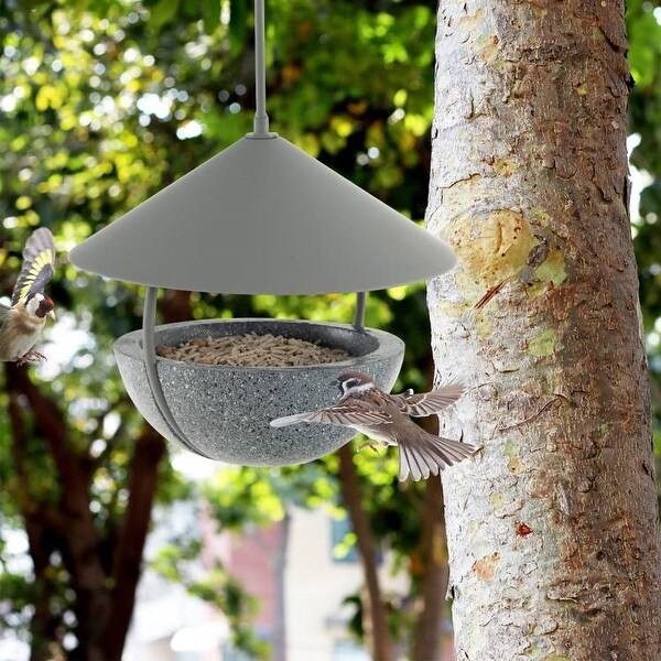 Small Hanging Bird Feeder with Metal Cone Rain Protector Top - 8