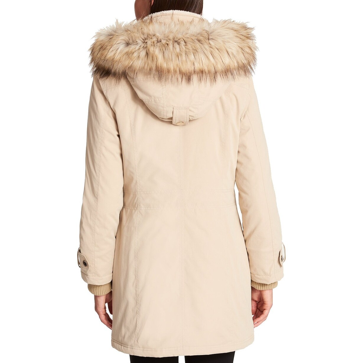 khaki fur trim hooded parka