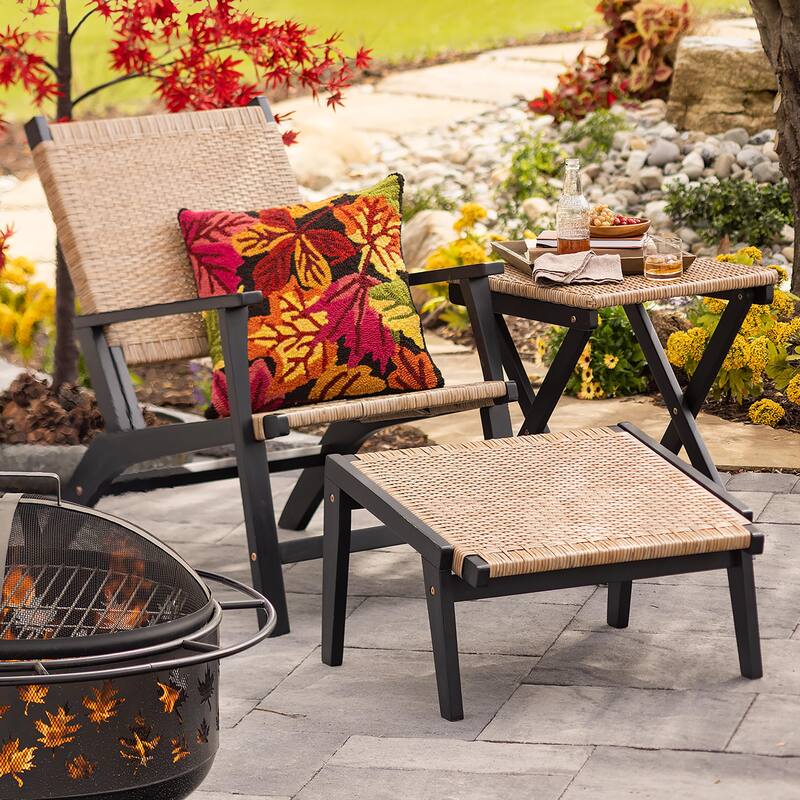 Claytor Eucalyptus Outdoor Furniture, Chair and Ottoman 2-Piece Set - Black