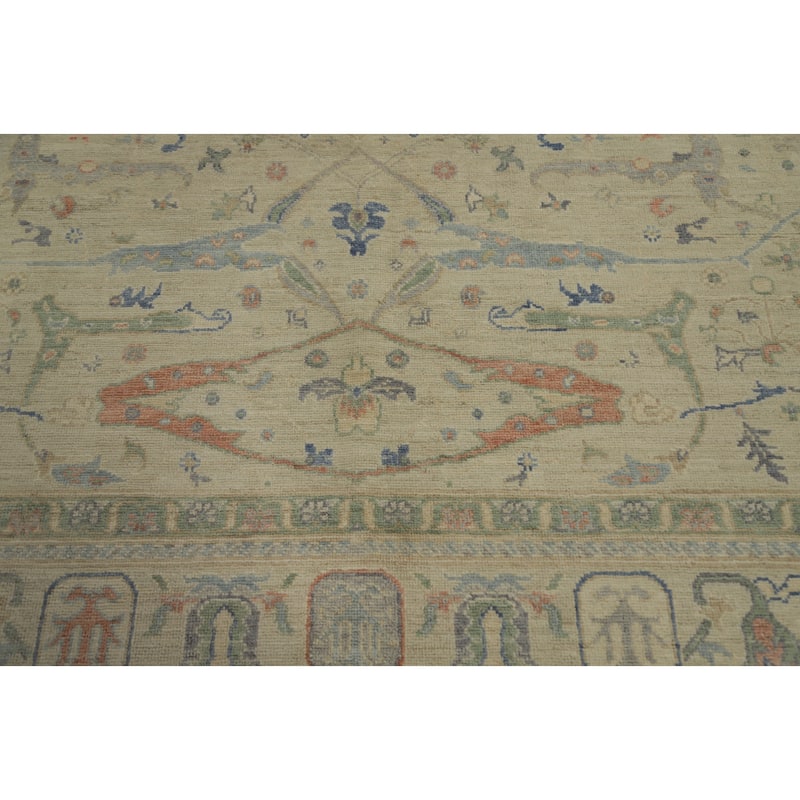 Hand Knotted Oriental 100% Wool Carpet Traditional All-Over Beige & Ivories Ziegler Area Rug - 9' 11'' X 8' 1''