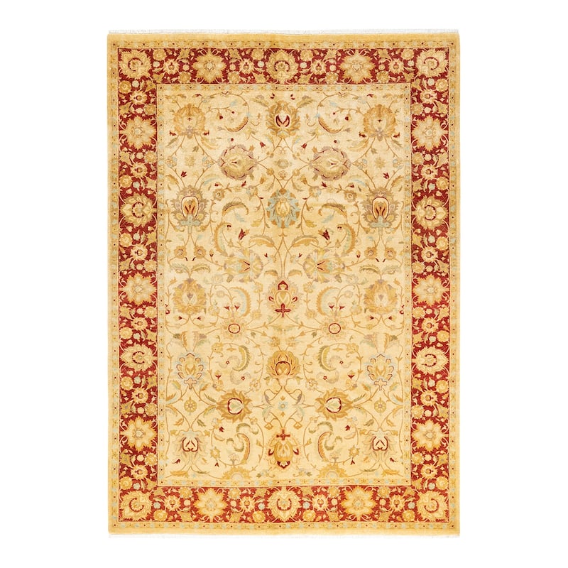 Overton Hand Knotted Wool Vintage Inspired Traditional Mogul Ivory Area Rug - 6' 2" x 8' 10"