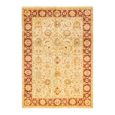 Overton Hand Knotted Wool Vintage Inspired Traditional Mogul Ivory Area Rug - 6' 2" x 8' 10"
