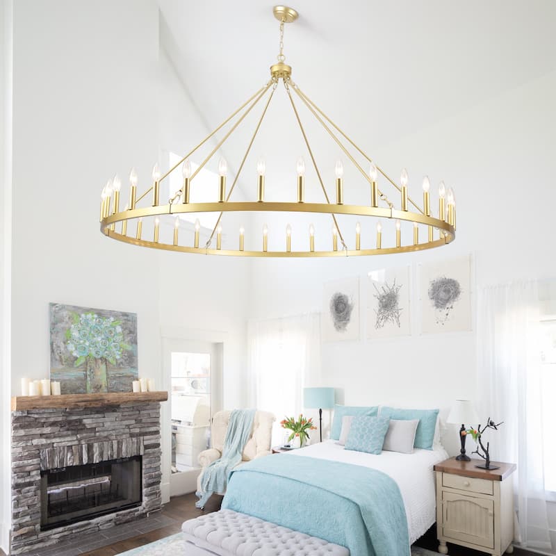 36-Light 47 in. Large Modern Farmhouse Candle Wagon Wheel Chandelier for Living Room