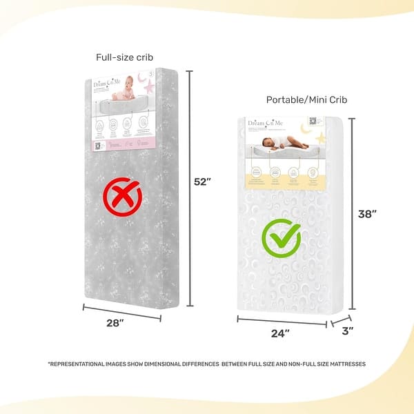 Dream On Me 2-in-1 Breathable Two-Sided 3" Portable Mini Crib Mattress