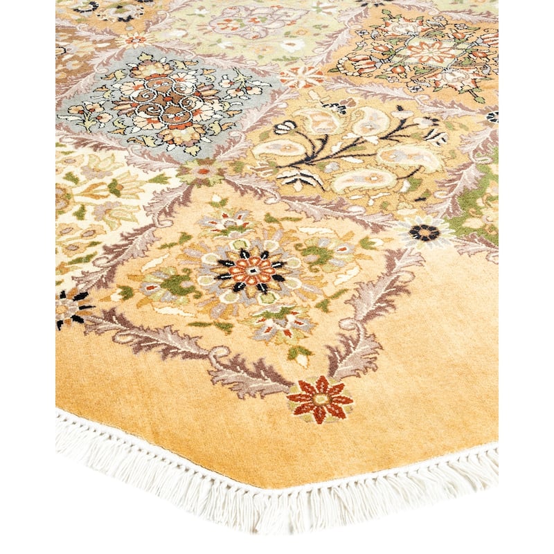 Overton Handknotted Wool Traditional Oriental Yellow Octagon Area Rug - 6' x 9'