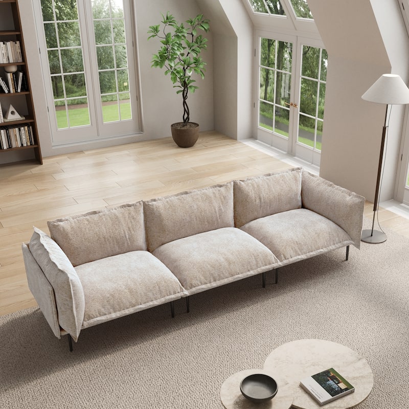 111" 3-Seater Mid-century Velvet Sectional Sofa Deep Seat Upholstered Cloud Modular Couch