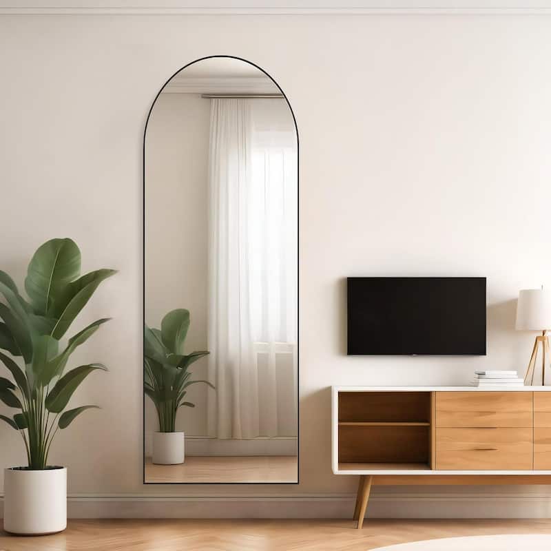 Arched Mirror Full Length, 21"x64" Body Wall Mirrors Shatter-Proof Glass, Large Tall Arch Mirror with Stand Aluminum Alloy Frame
