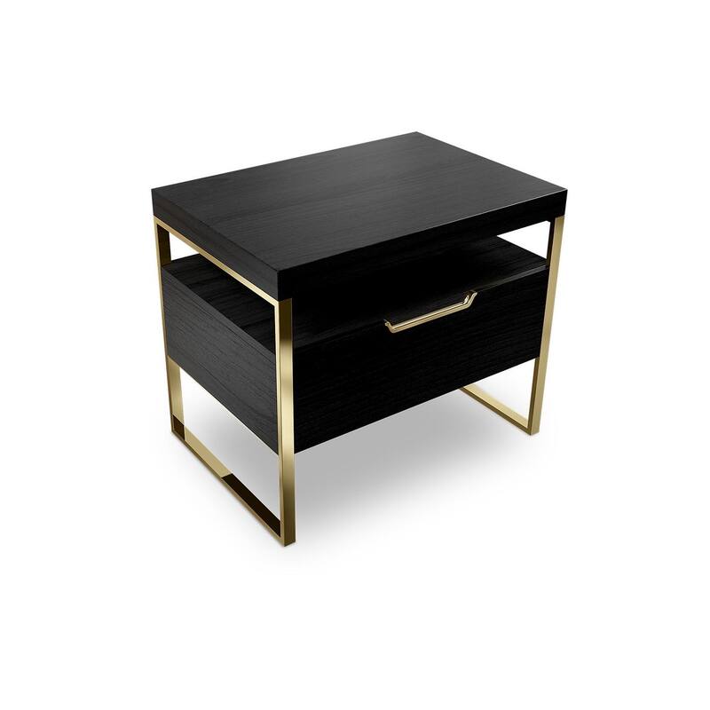 Vant Wooden Night Stand - Black - Gold Leg