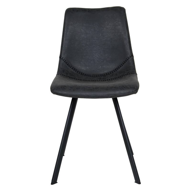 Markley Dining Chair with Leather Seat in Black Steel Legs, Scratch-Resistant, Ergonomic & Comfortable Modern Kitchen Chair