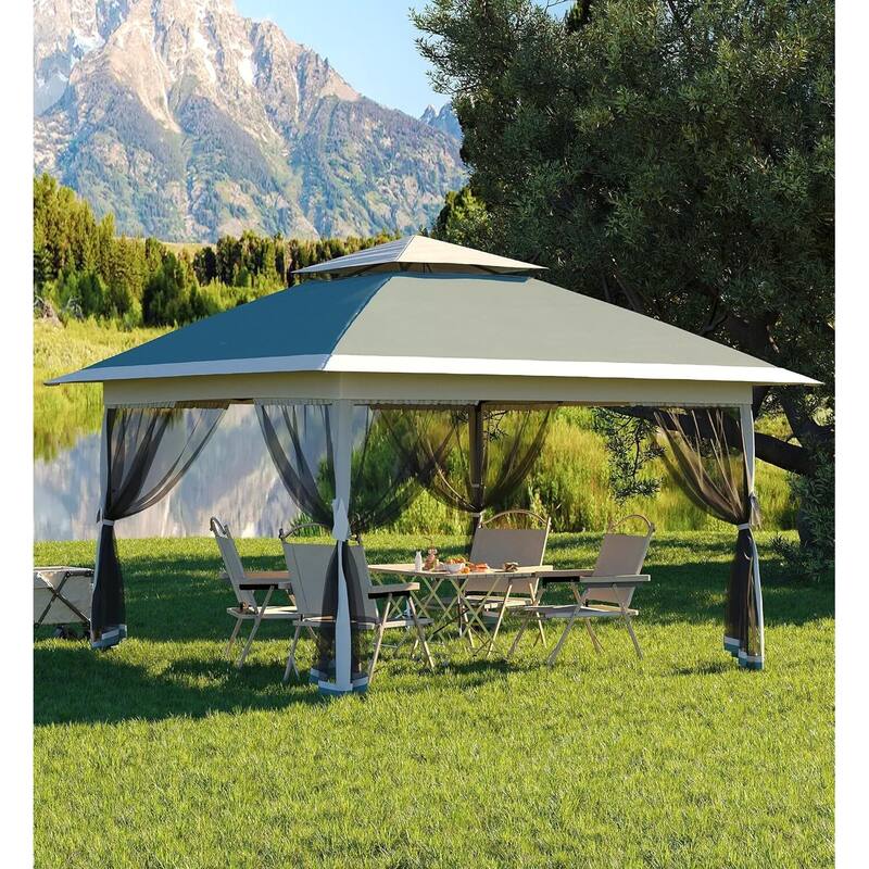 13x13 Outdoor Pop up Gazebo, with Mosquito Netting - 13*13Ft - Dark Army Green+Hemp Grey