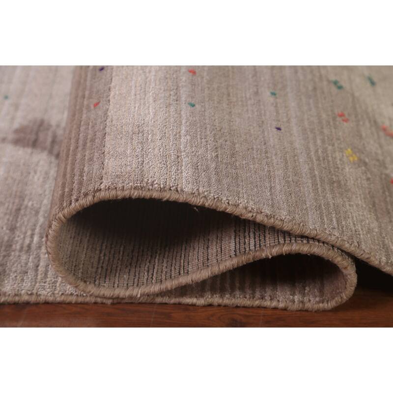 Gabbeh Area Rug Hand-Knotted Tribal Beige Wool Carpet - 7'10" x 9'8"